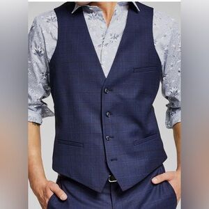 Bar III Men's Blue Plaid Slim Wool Blend Suit Vest - NWT